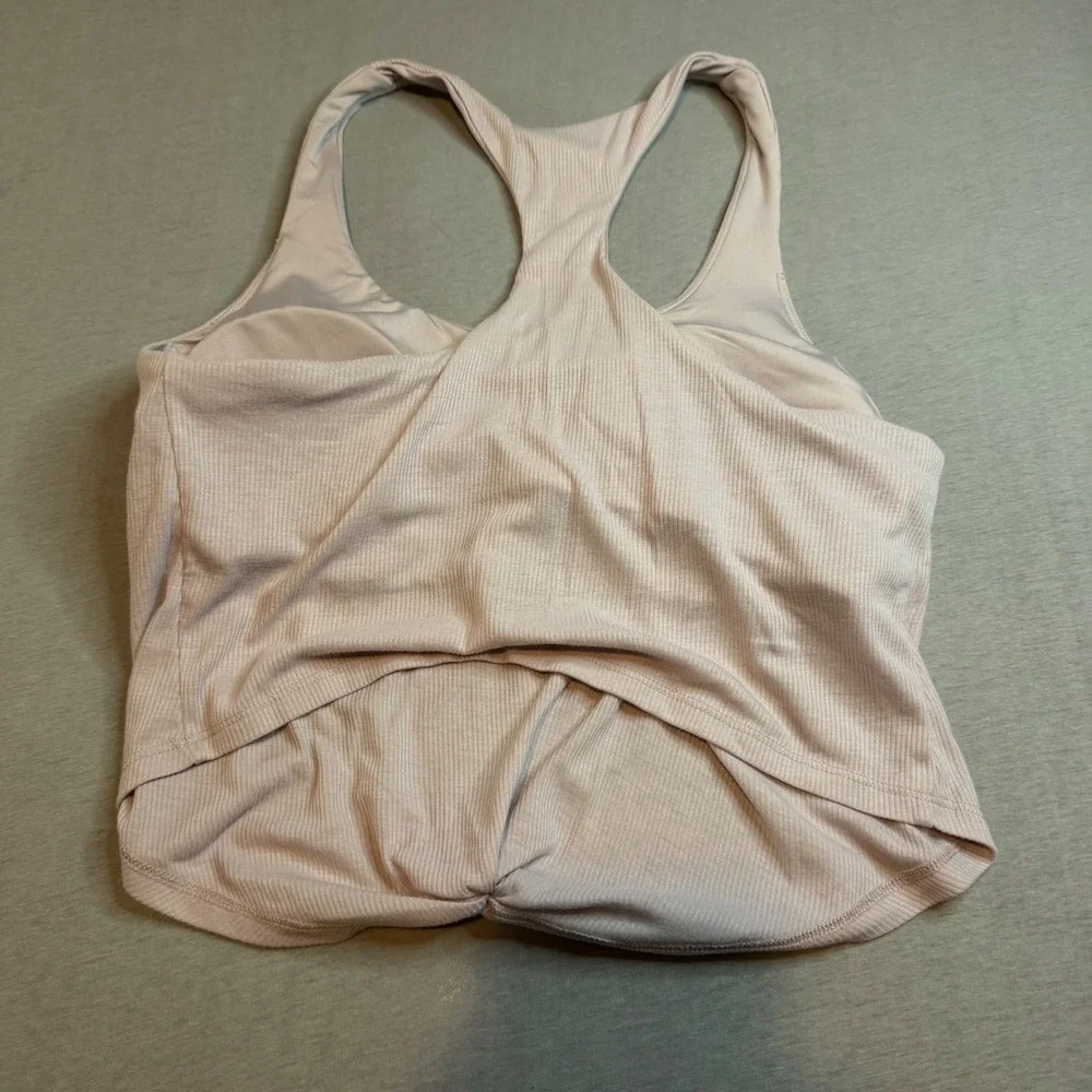 Alo Yoga Ribbed Racerback Tank Top Lavender‎ Front Knot Shelf Bra Womens Large